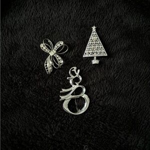 3 Silver Christmas Brooches